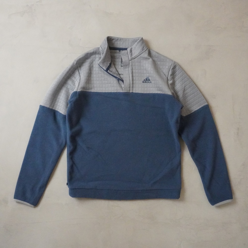 Adidas Quarter Zip Pullover Sweater Small Mens Blue Grey Colorblock Fleece Logo